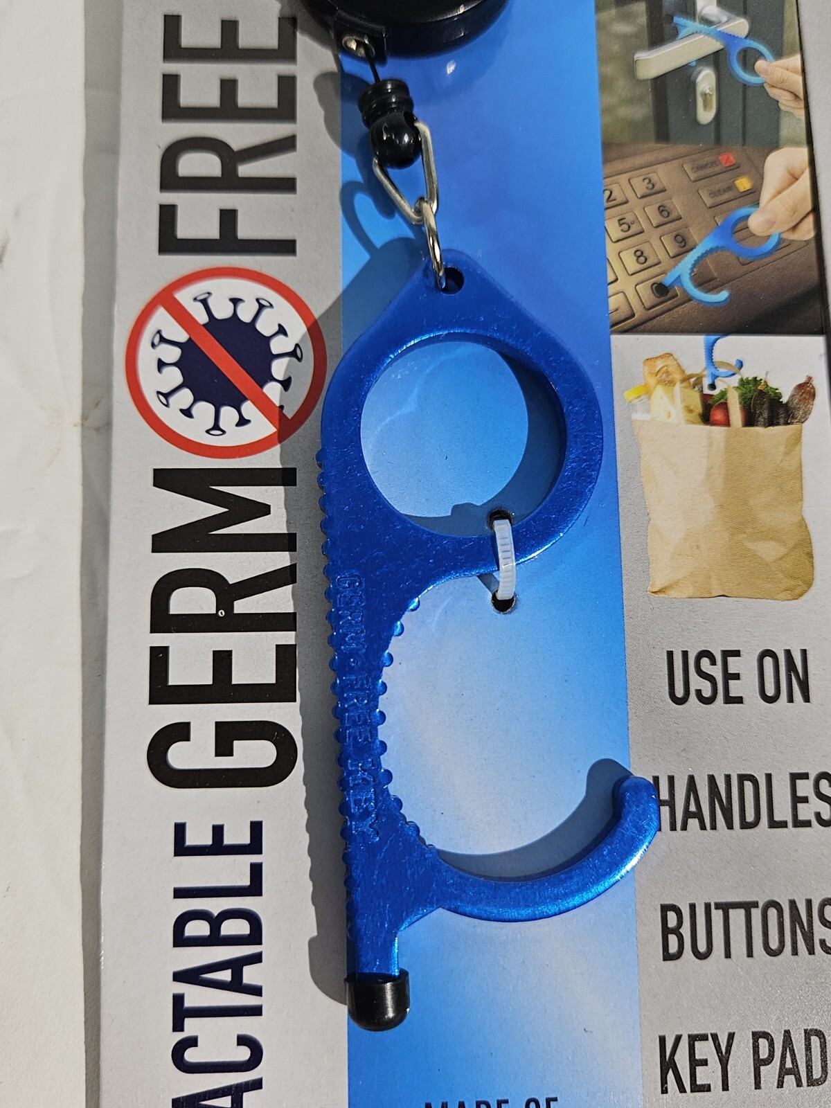 2 Pack of BLUE Retractable ALUMINUM Keychain Muti Tool Germ Free KEY MULTI TOOL