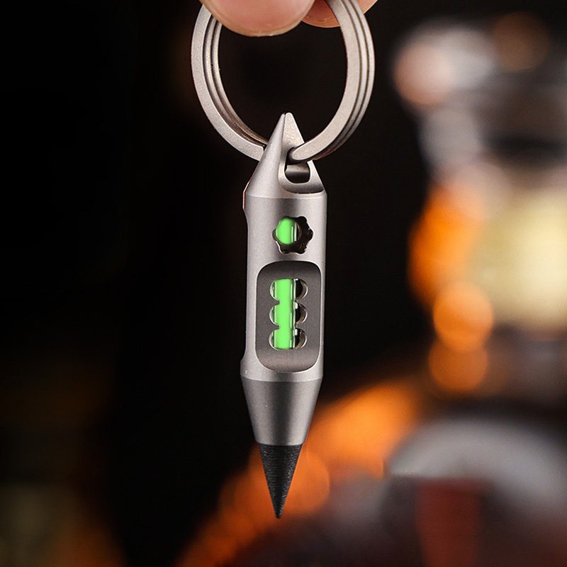 Titanium Alloy Inkless Pen Pendant EDC Necklace Charm with Glow Tube Slot