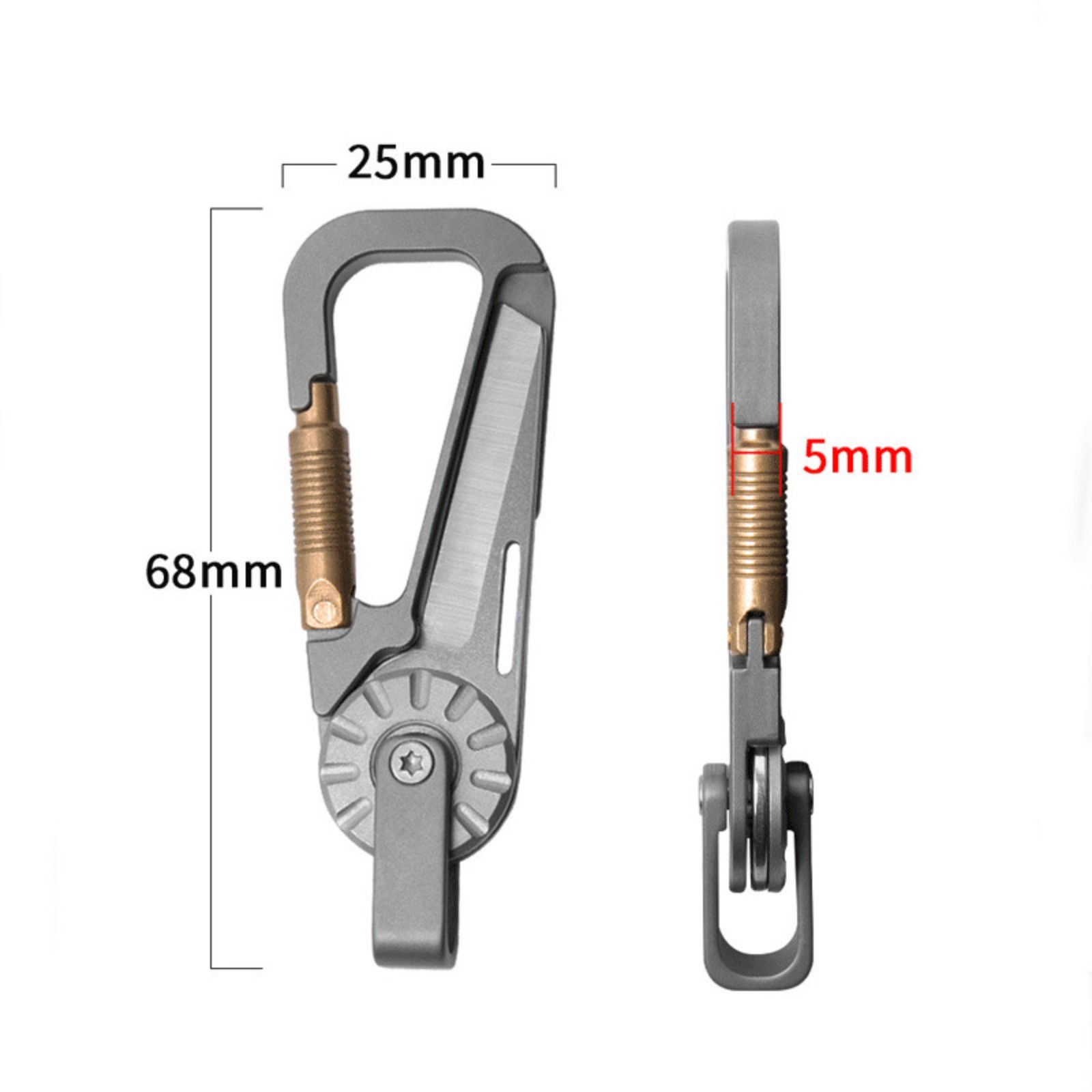 EDC Titanium + Brass Keychain Carabiner Multi Tools Outdoor Folding Knife