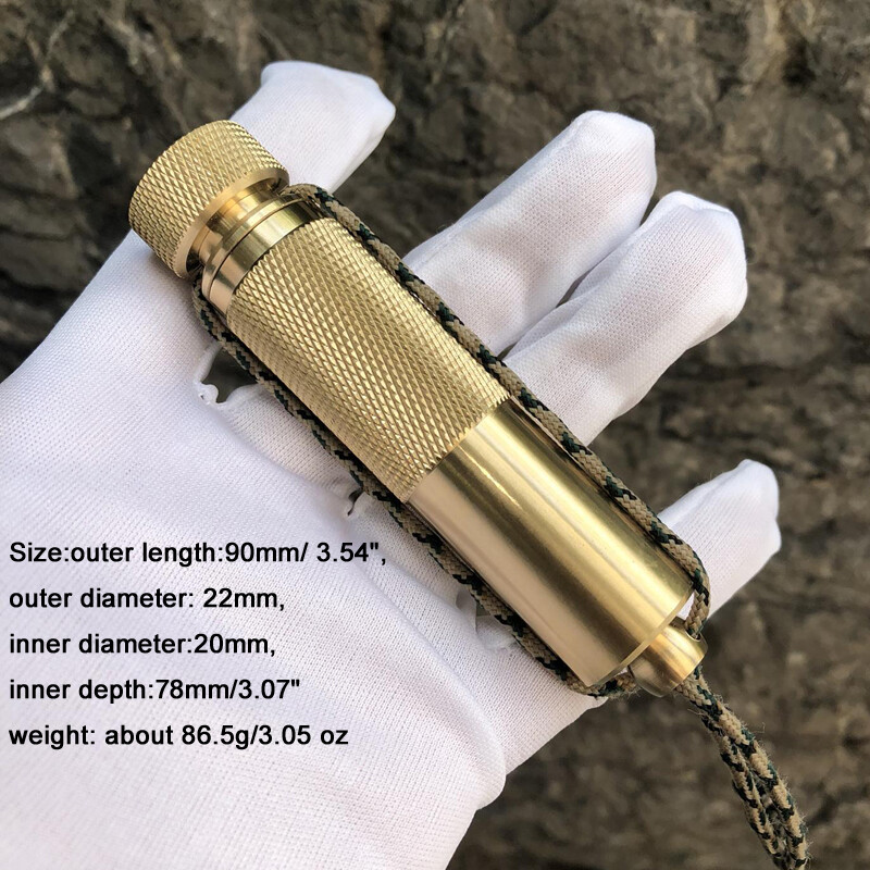 EDC Brass Waterproof Pill Case Container Box Pendant w/ Compass Outdoor Tool—