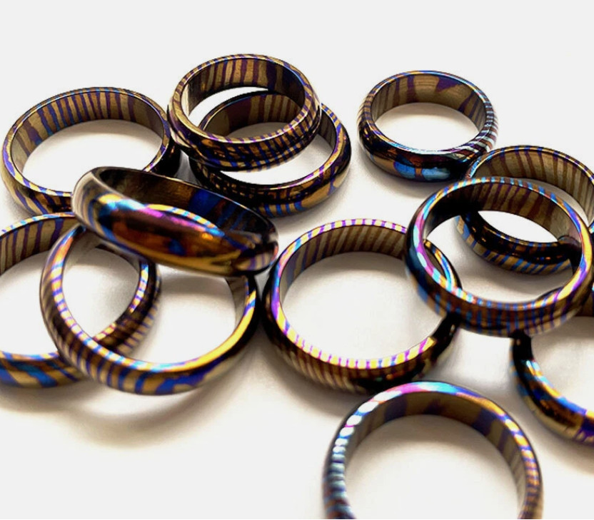 Titanium MokuTi Timascus Round Finger Ring Necklace Pendant Bead Decorative EDC