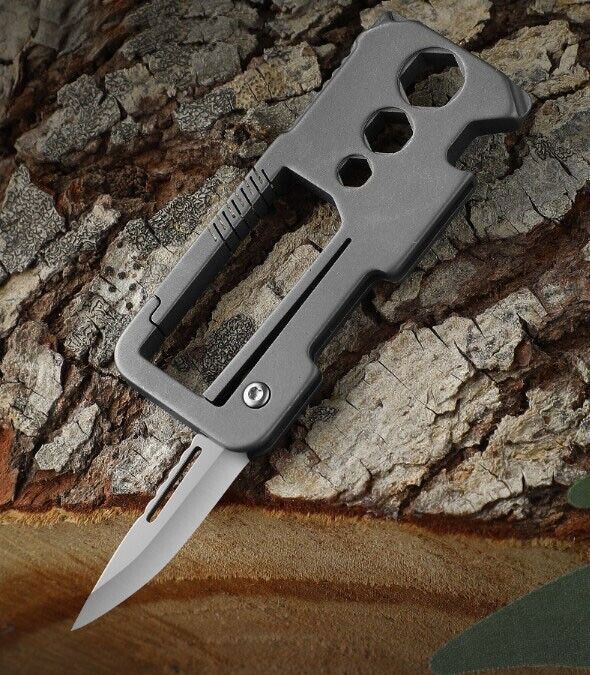 EDC Titanium Keychain Carabiner W/Knife Opener Screwdriver Outdoor Camping Tool