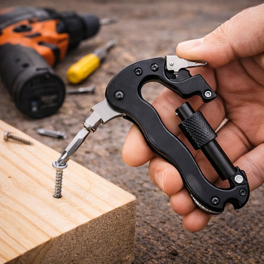 Survival EDC Carabiner Multitool w/ Knife Bottle Opener Glass Breaker Keychain