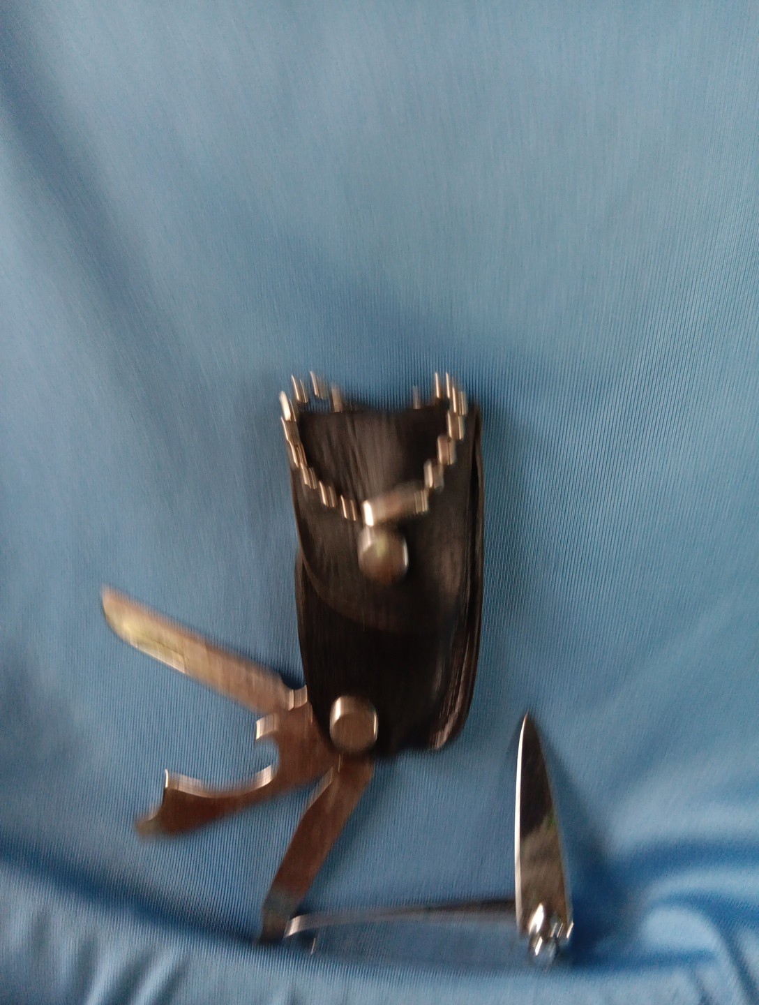 VINTAGE POCKET TOOL with Leather Holder: Screw Driver, Bottle Opener, File Knife