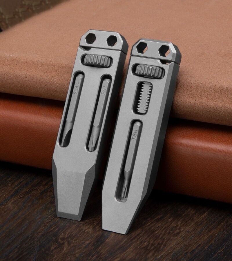 Mini Titanium Multi Tools Adjustable Wrench Pocket EDC Pry Bar Crowbar with Bits