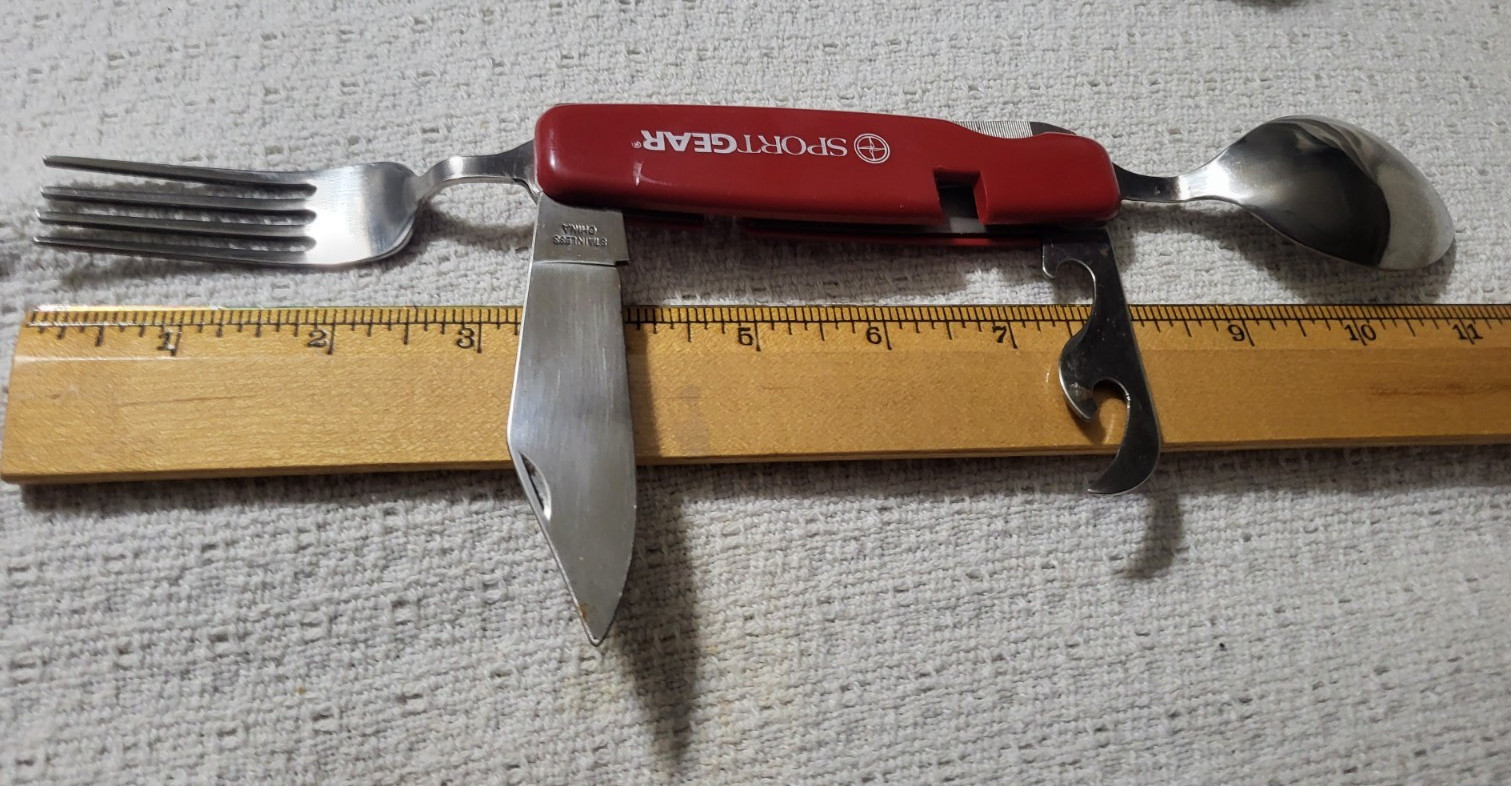 Sport Gear Folding Camping Utensil W Spoon Fork Knife Can/Bottle Opener