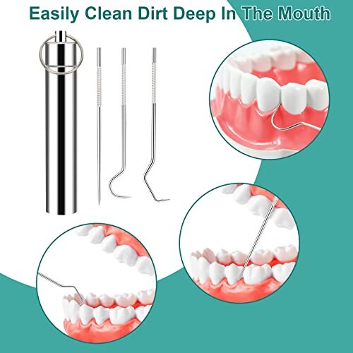3 Pcs 2 Set Metal Toothpicks Kit Reusable Titanium with Pocket Toothpick Holder
