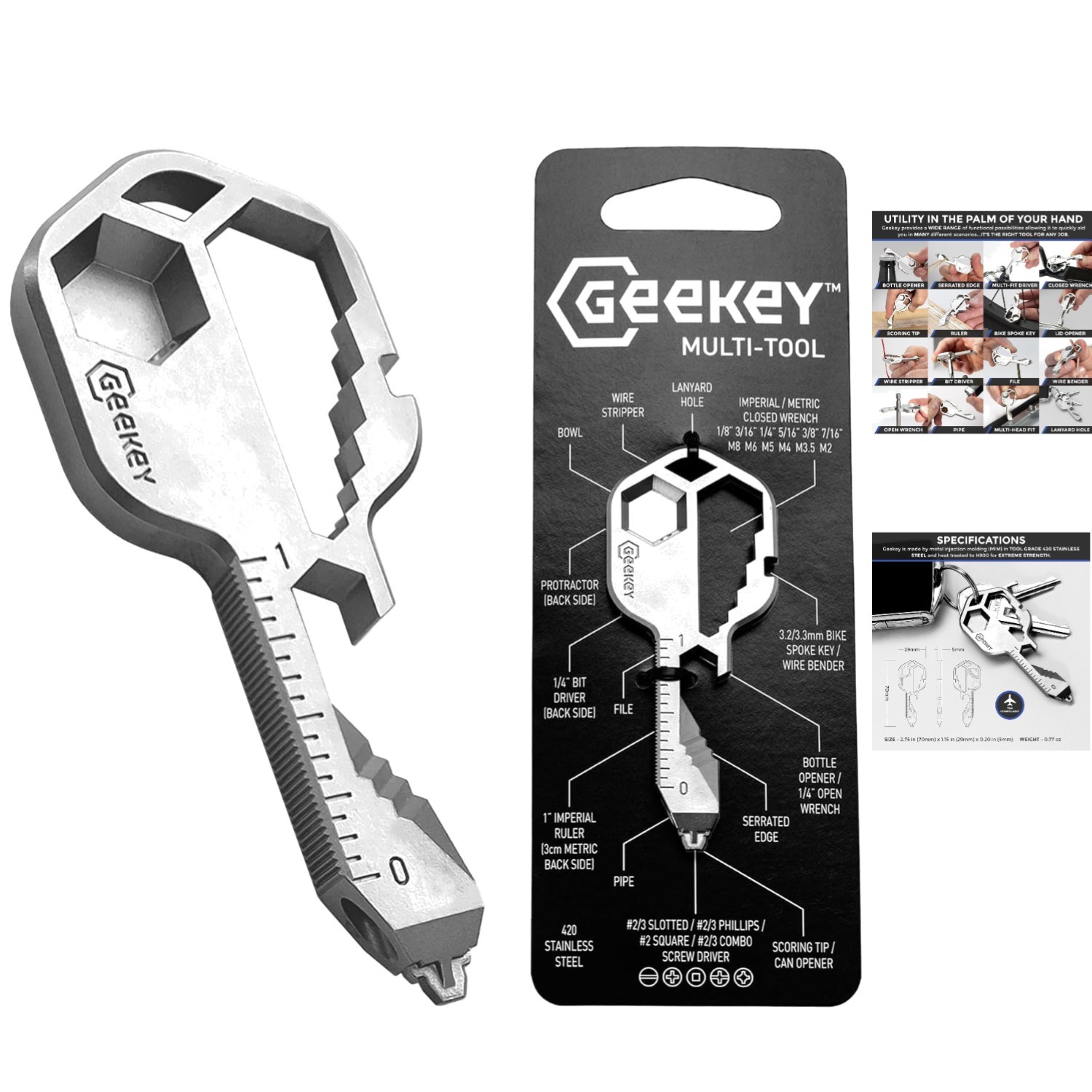 Everyday Carry Essential – Compact 16-Function Keychain Multitool, 2.76″ x 1.14″