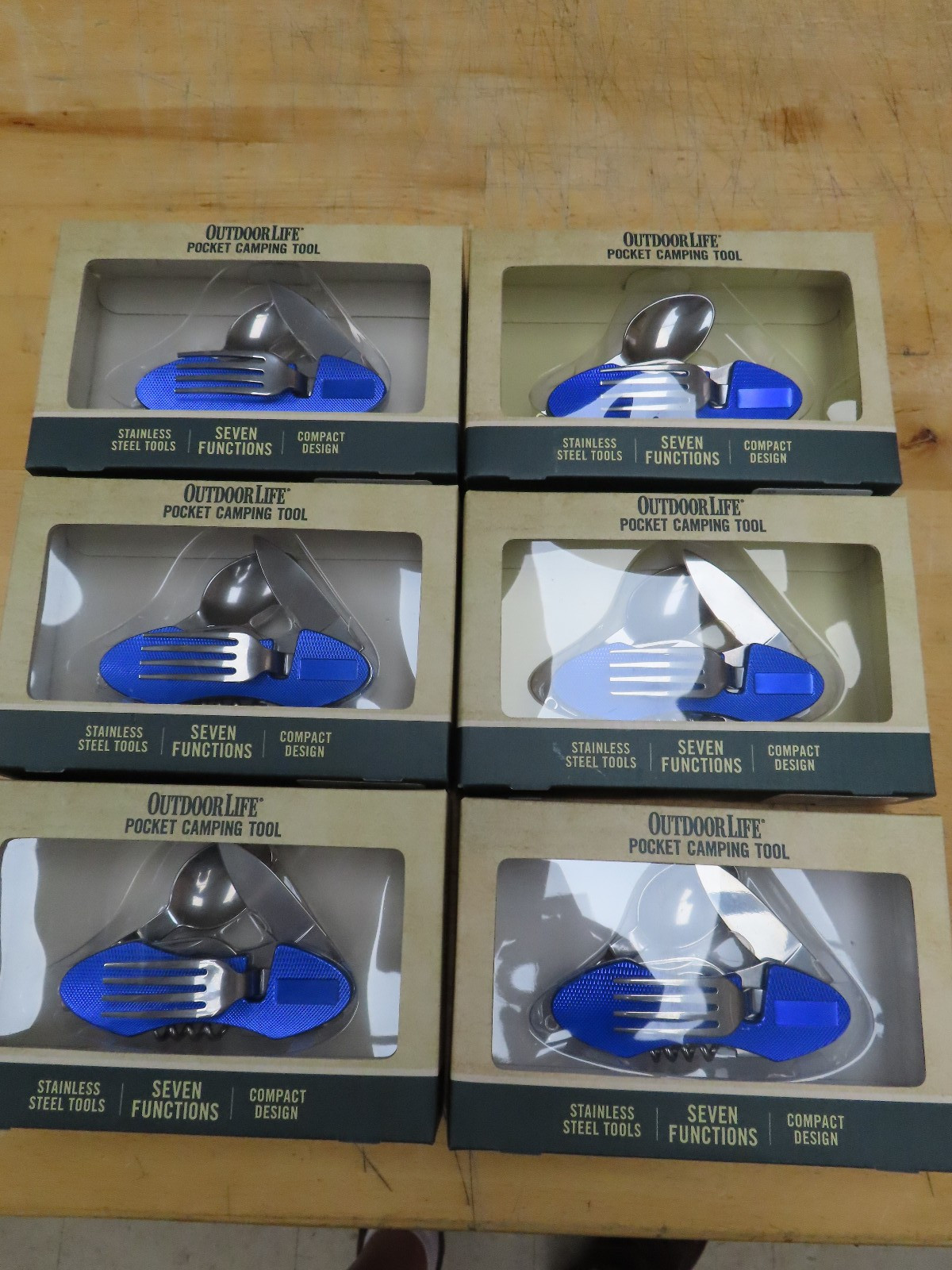 6 x Outdoor Life Pocket Camping Tool, 5 Stainless Blades-Blue Handle, Compact