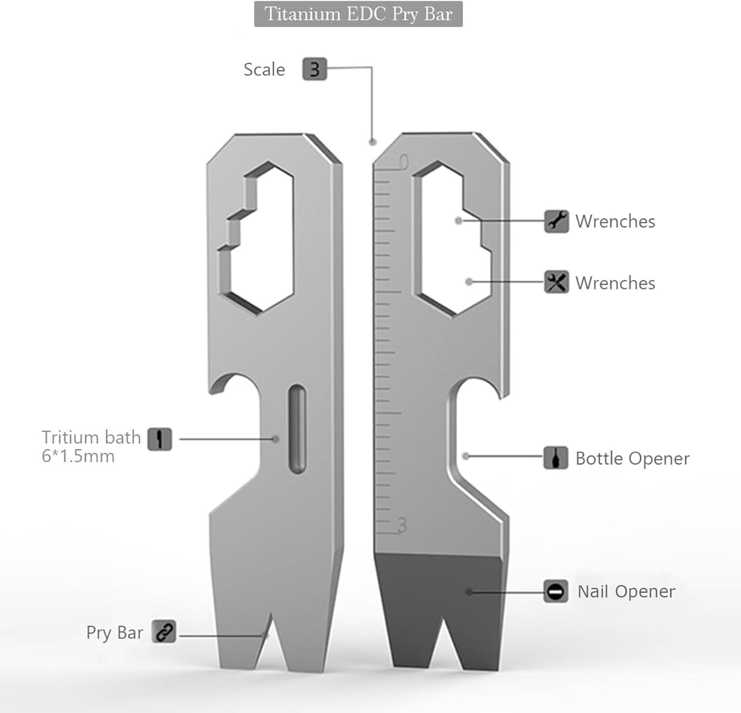 EDC Pocket Pry Bar Keychain Multi Tool, Titanium Small EDC Pry Bar for Keychains