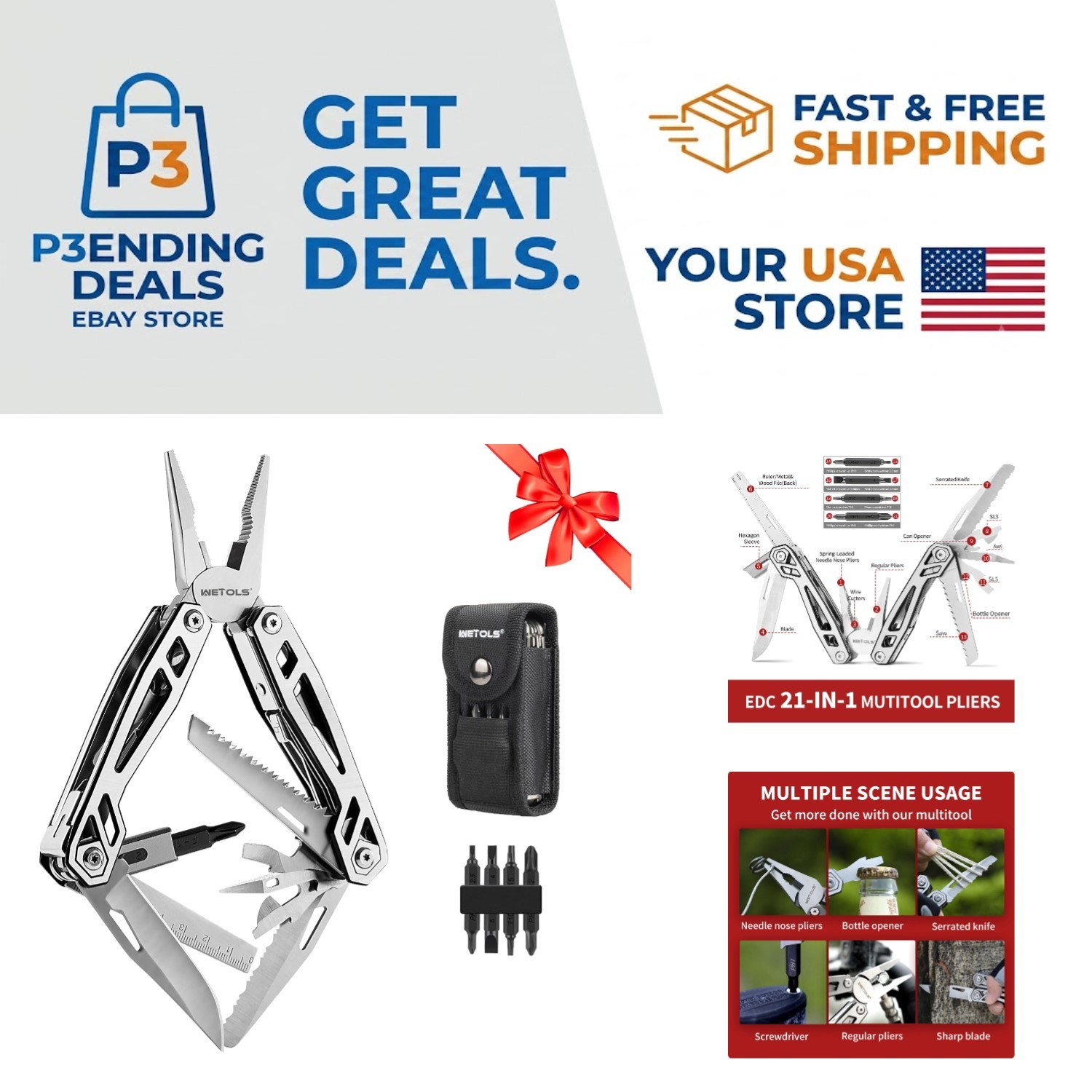 Compact 21-in-1 Multitool with Pocket Knife – Ideal for Home, Camping & Survival
