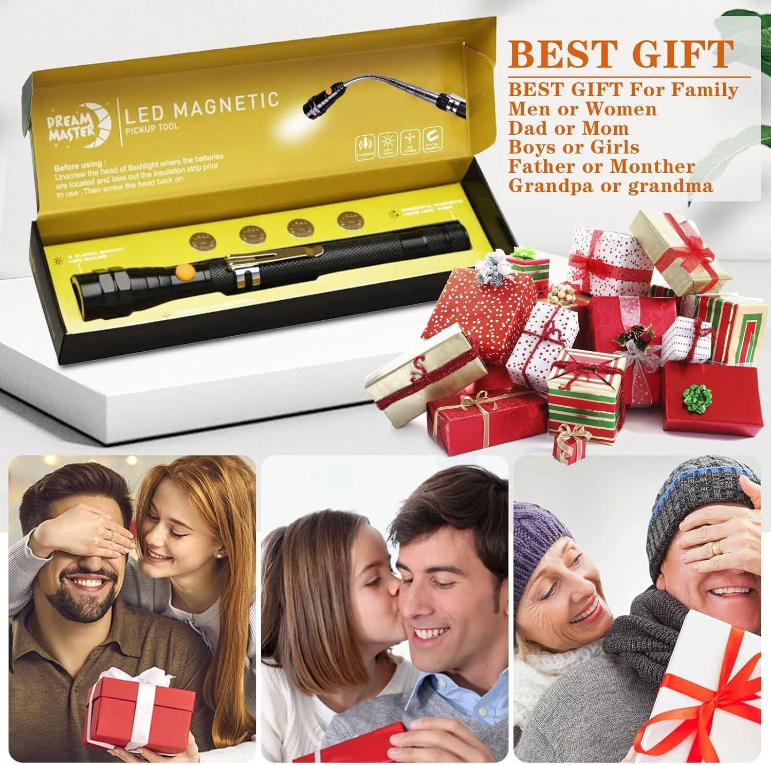 Magnetic Pickup Tool, Gifts for Men, Telescoping Magnet Flashlight, Mens Gifts,