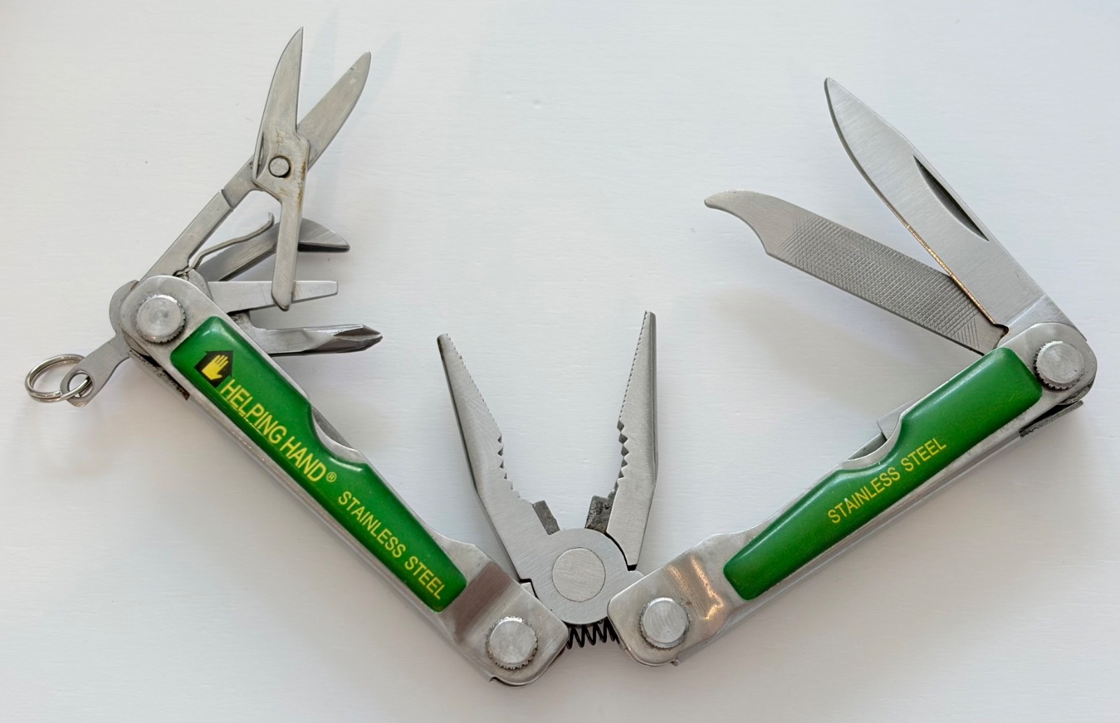 Helping Hand Folding Multitool 9-in-1 Pliers Knife Scissors Stainless Steel Case