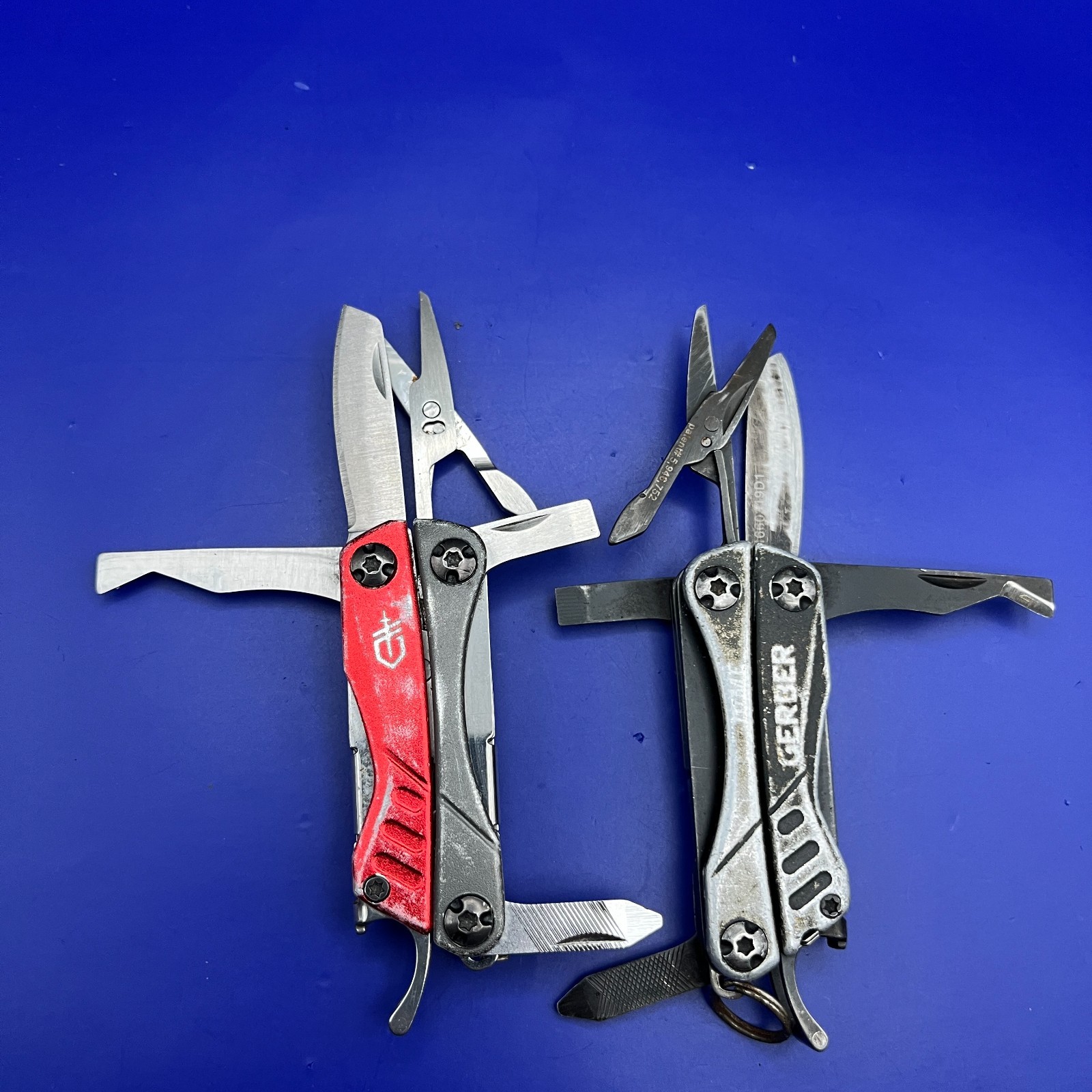 Lot of 2 Gerber Dime Multi-Tools Small Keychain Pliers Knife File Scissors