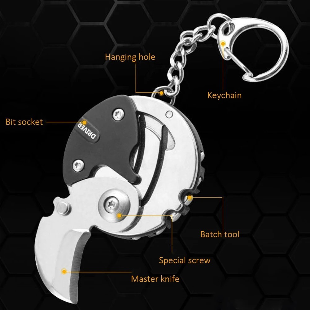 Multifunction Keychain Screwdriver Hex Coin Folding EDC Tool Mini Knife