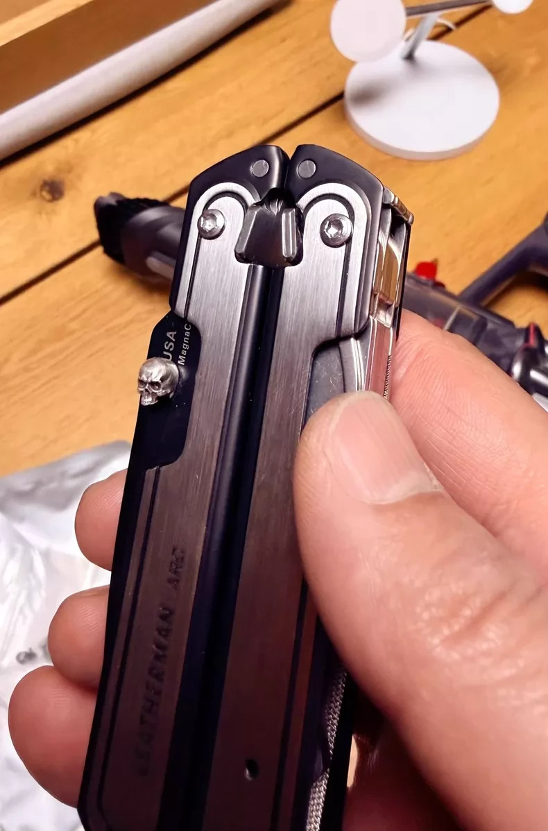 Solid Silver Skull Thumb Stud Fits Leatherman ARC Wave Alpha Aftermarket