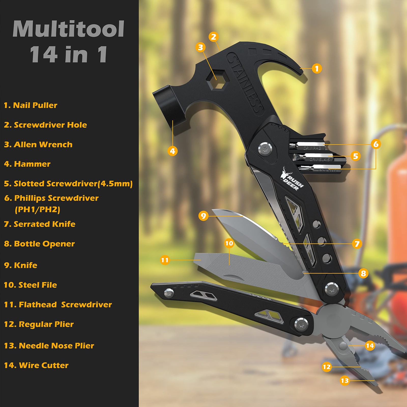 14-in-1 Multitool, Valentines Day Gifts for Men Dad Gifts, Mini Hammer Multit…