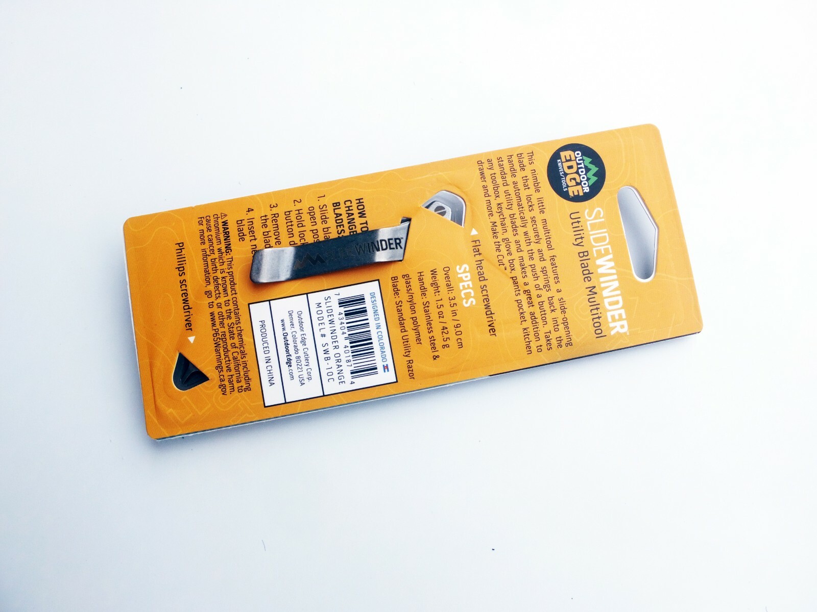 Outdoor Edge Slidewinder Utility Knife Orange Razor Blade Multi Tools