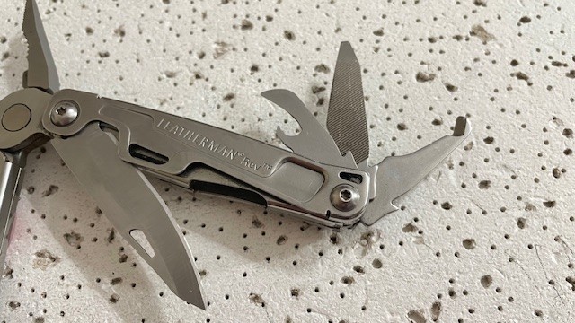 Leatherman Rev Stainless Steel Silver Multi Tool Linerlock Knife, Opener Bottle,