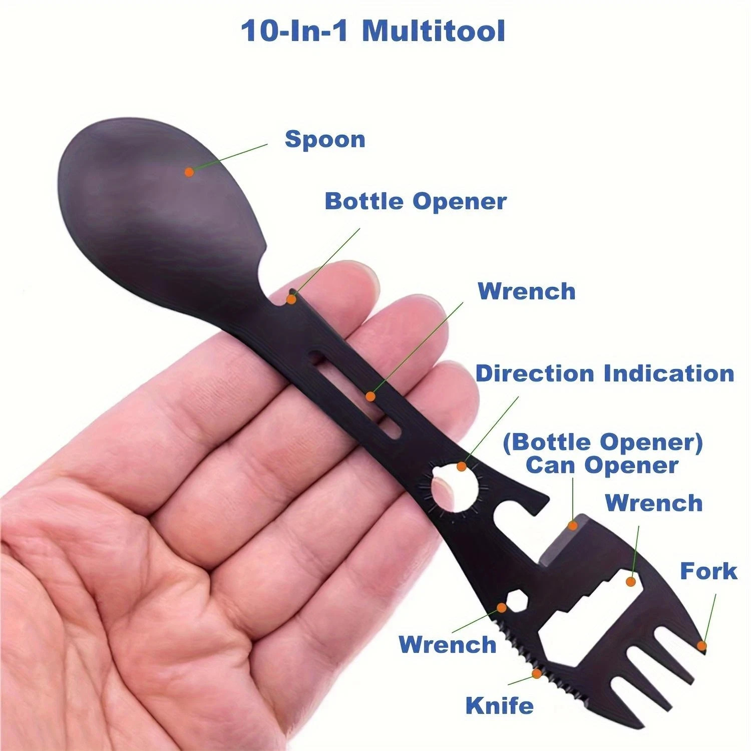 Camping Multi-tool Whistle Knife Fork Spoon Wrench Bottle Opener – 1pc