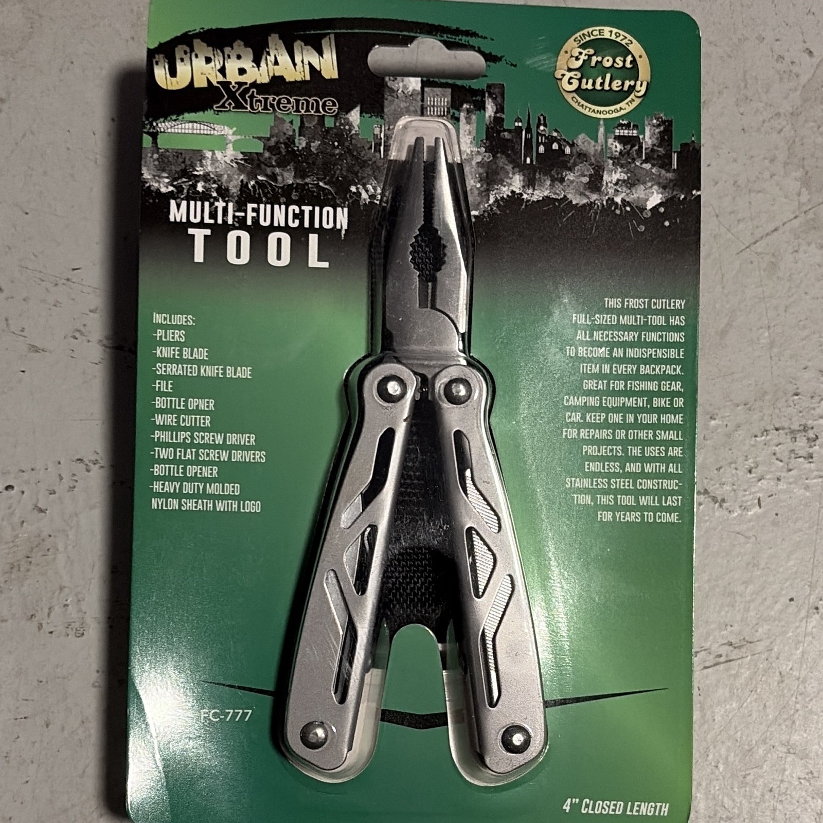 Frost Cutlery Urban Xtreme 10-in-1 Multi-Tool Pliers 2″ Serrated, Sheath FC-777
