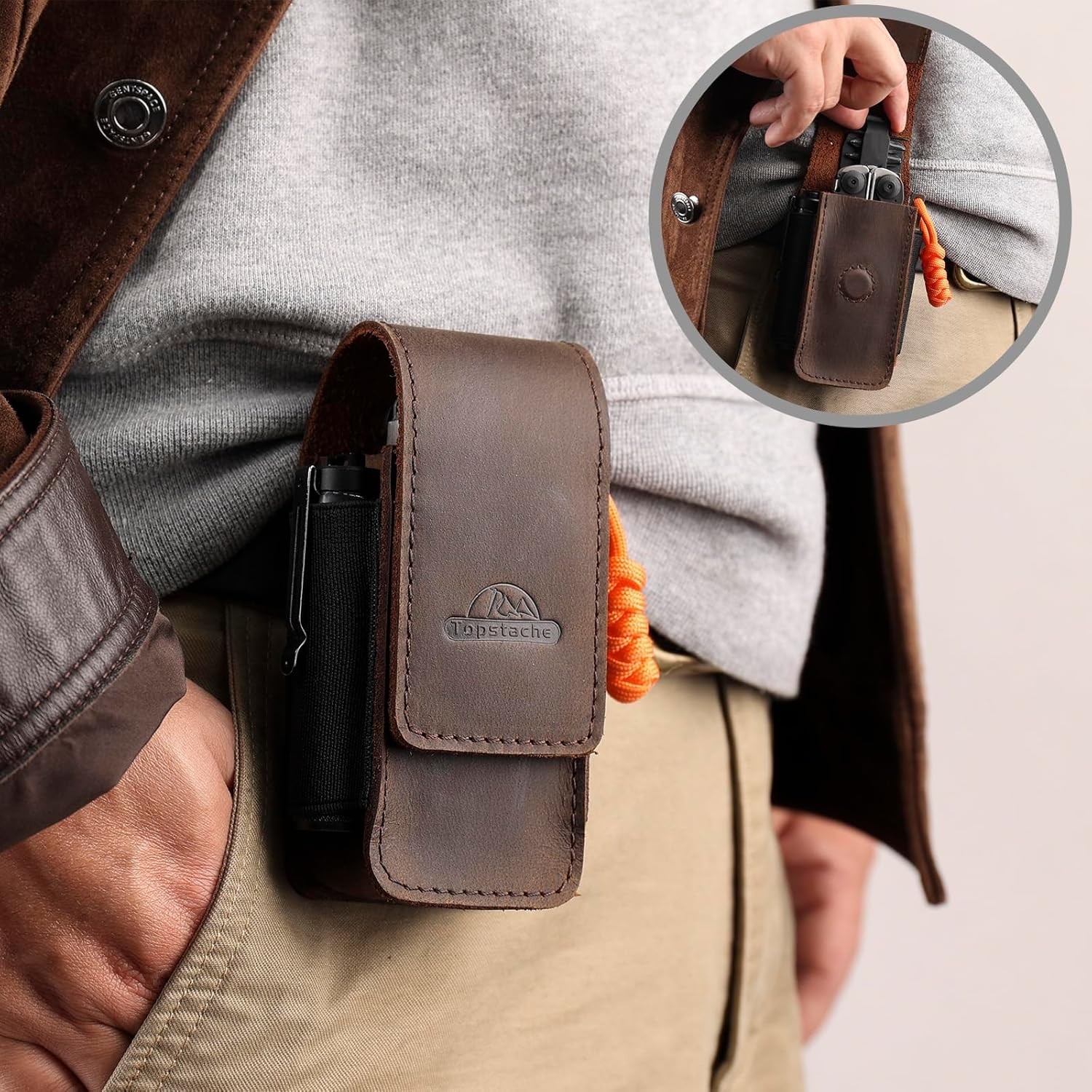 Multitool Sheath for Men – Belt Leather Multitool Holster – EDC Belt Organizer