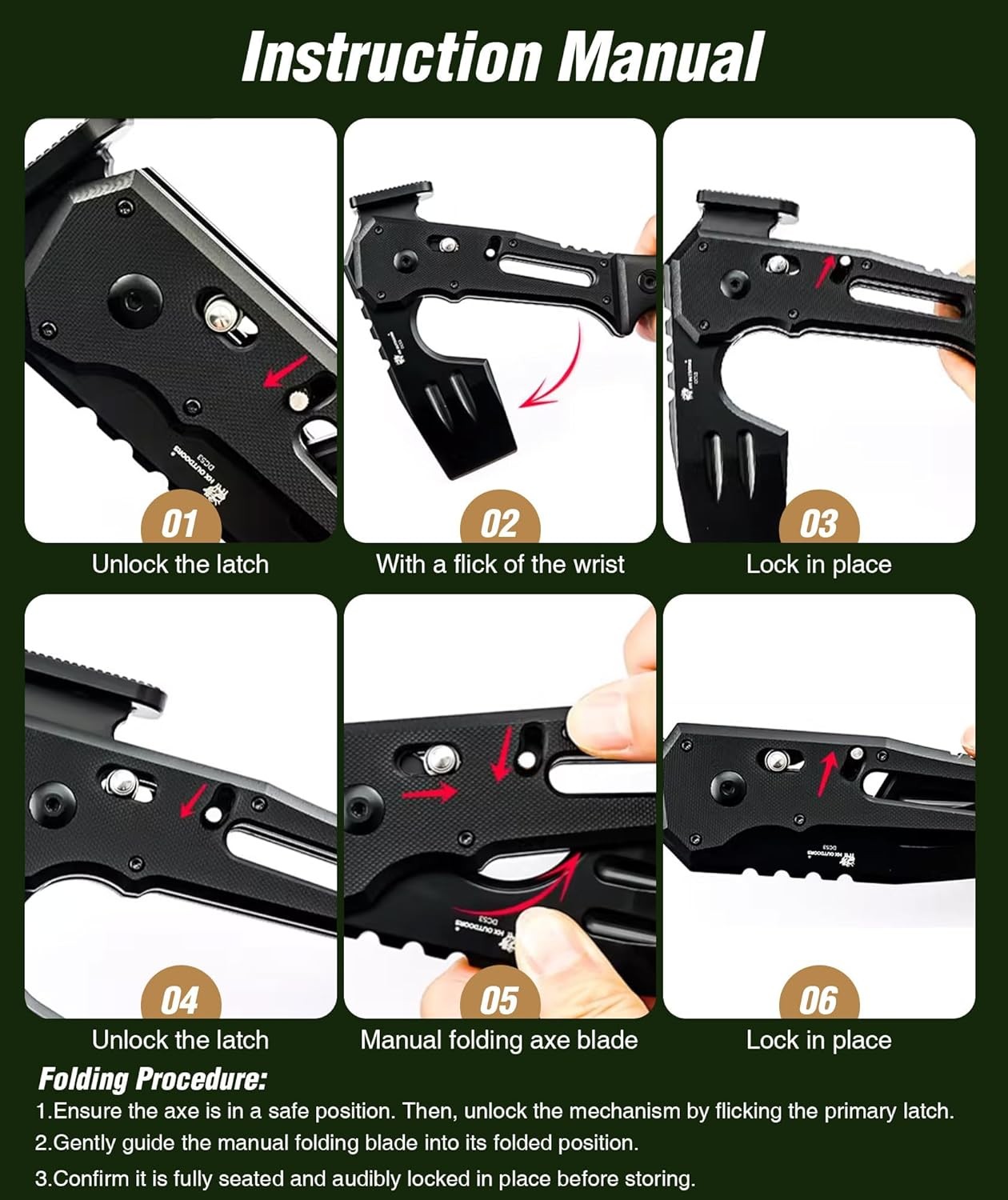 Folding Tactical Axe Survival Multitool DC53 Steel Blade W/ Black Titanium