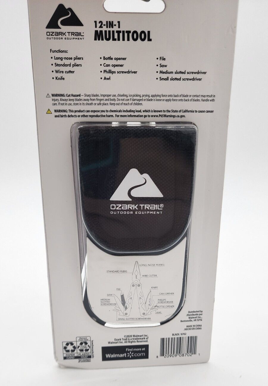 Ozark Trail 12-In-1 Multi Tool Outdoor Equipment includes Sheath Black