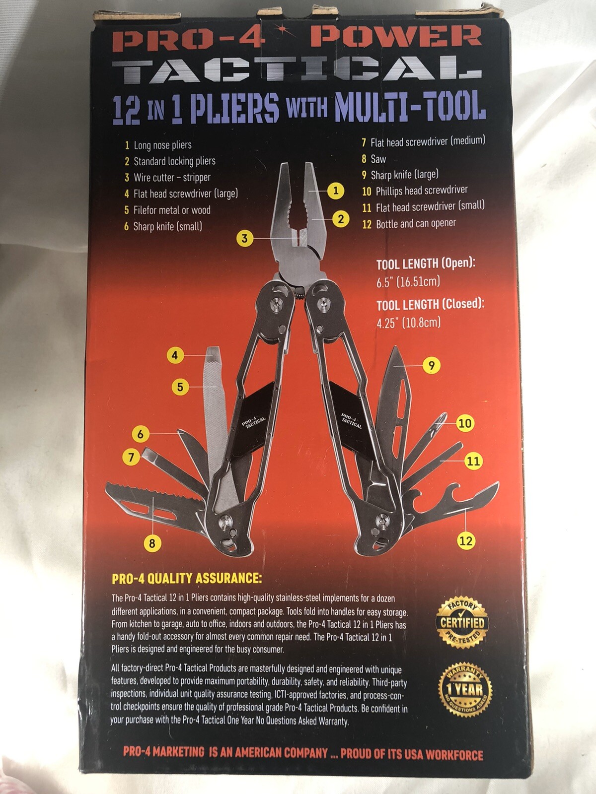 PRO-4 Power Tactical Knife 12 in 1 Multi Tool Pliers Nylon Sheath Wire Cutter