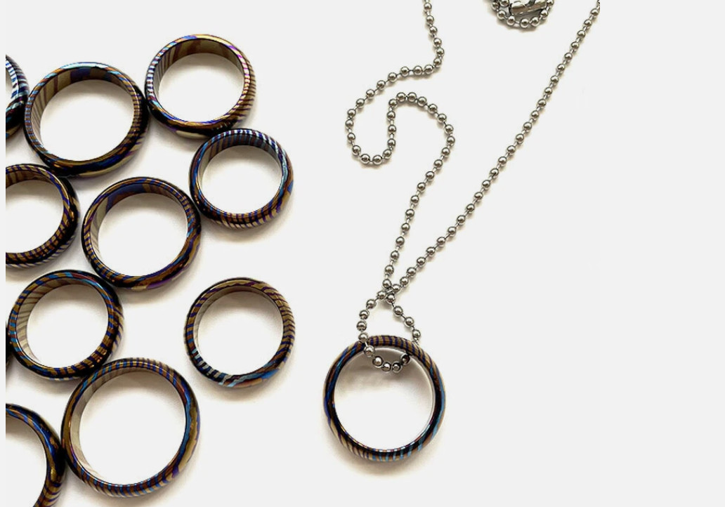 Titanium MokuTi Timascus Round Finger Ring Necklace Pendant Bead Decorative EDC