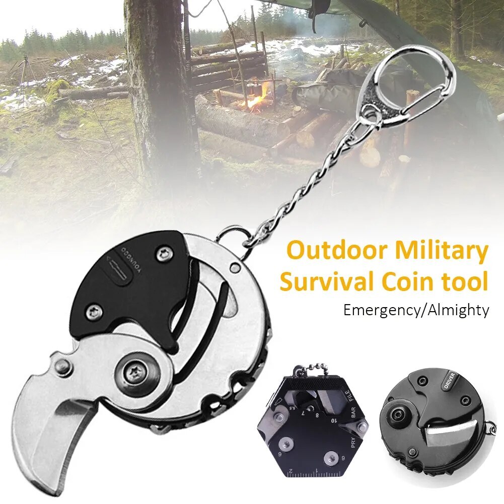 Multifunctional Keychain Screwdriver Hexagon Coin Outdoor EDC Tool Mini Keychain