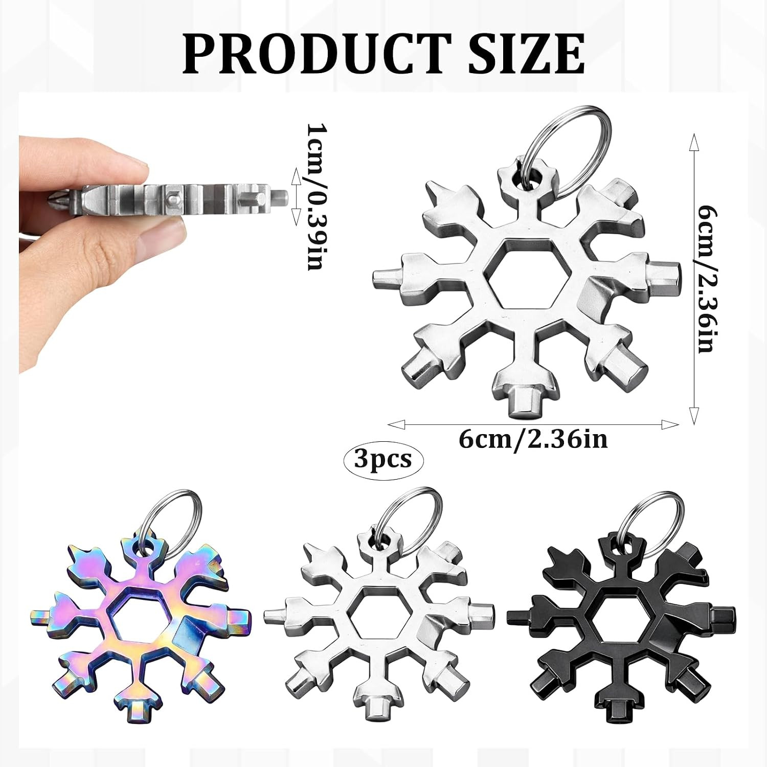 3PCS 18-In-1 Snowflake Multi Tool, Mechanical Tools for Men, Zinc Alloy Snow Too