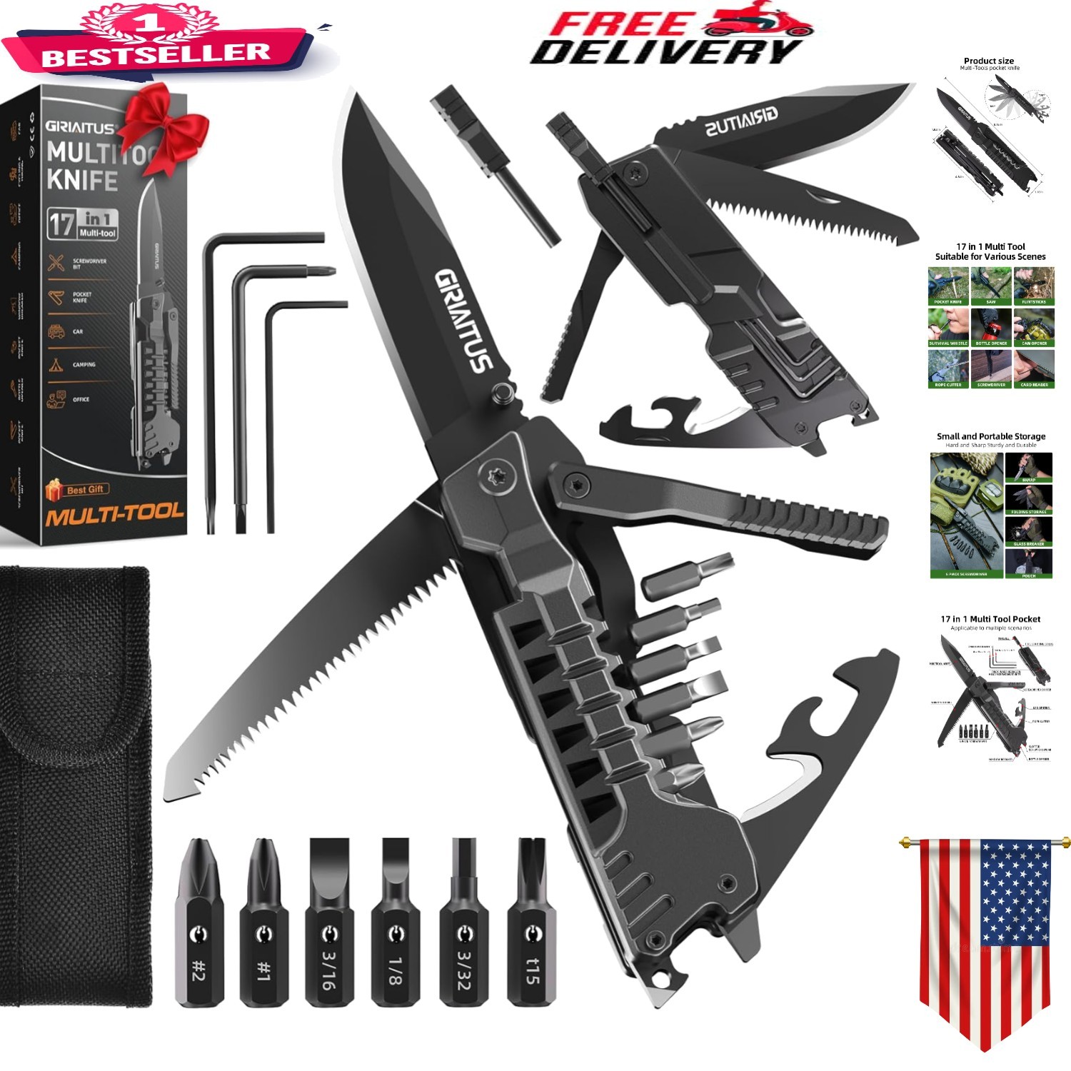 Durable 17-in-1 Multitool Knife with Non-slip Handle – Essential for Outdoor Fun
