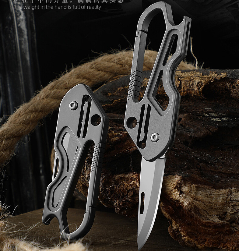 Outdoor Titanium Pocket Folding Knife Carabiner Opener EDC Keychain Tool Hunting