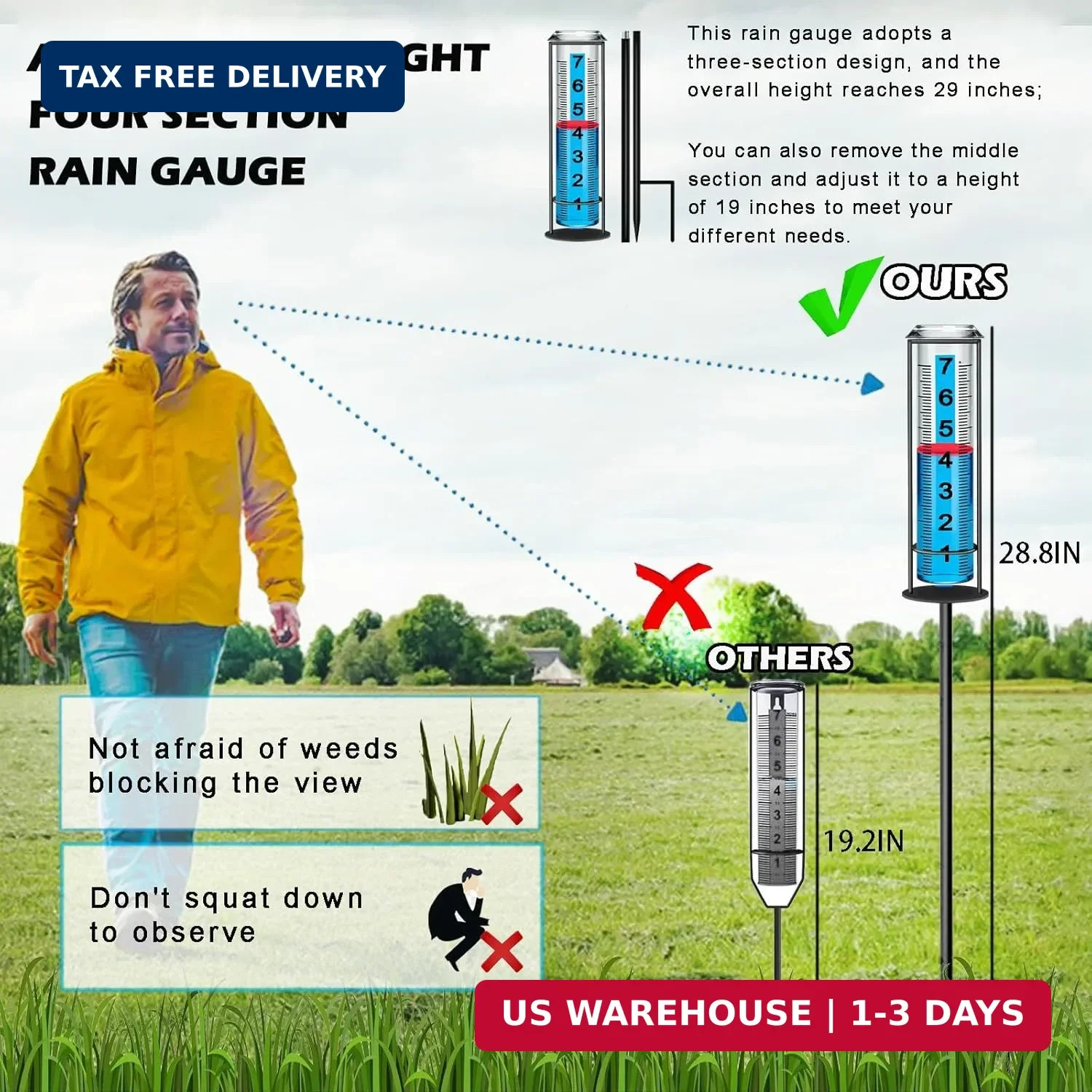 Rain Gauge Outdoor, Upgraded Rain Gauges Outdoors Best Rated,Accurate Rain Measu