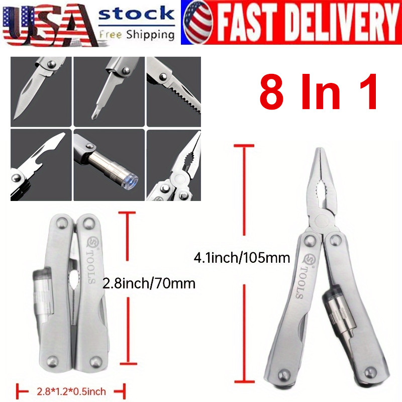8 in 1 Multi Tool Folding Pocket Knife Pliers Outdoor Survival Camping Multitool