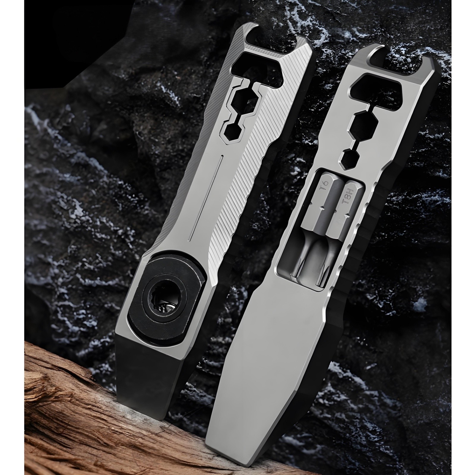 Titanium Alloy EDC Pry Bar Multi Tool Bottle Opener with Ratchet Screwdrive