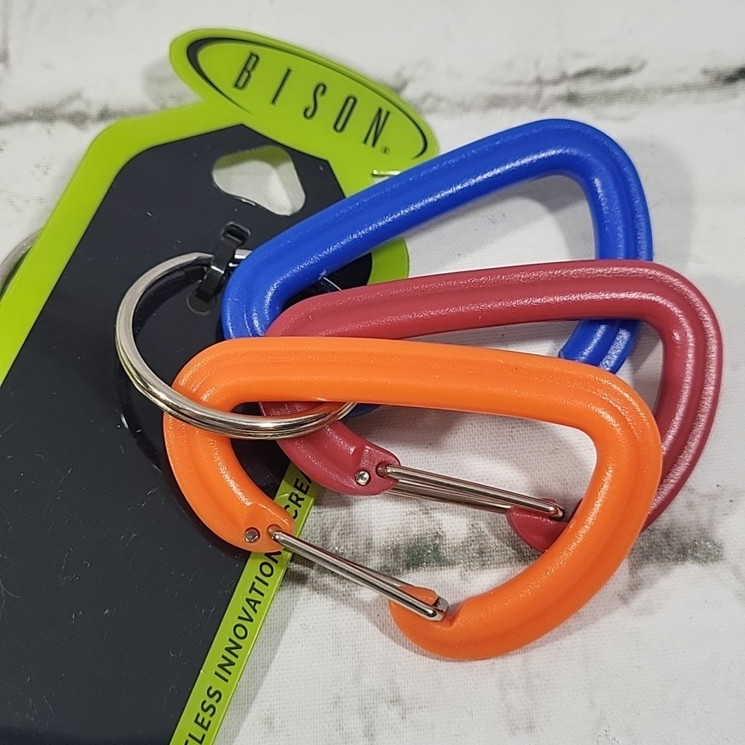 Bison Innovation Carabiner Clips Set Of 3 Plastic Color-Coded Hiking Camping New