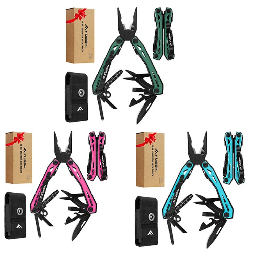 FLISSA NEW 16-in-1Multi Tool Pliers Stainless Steel EDC Multitool Red/Blue/Green