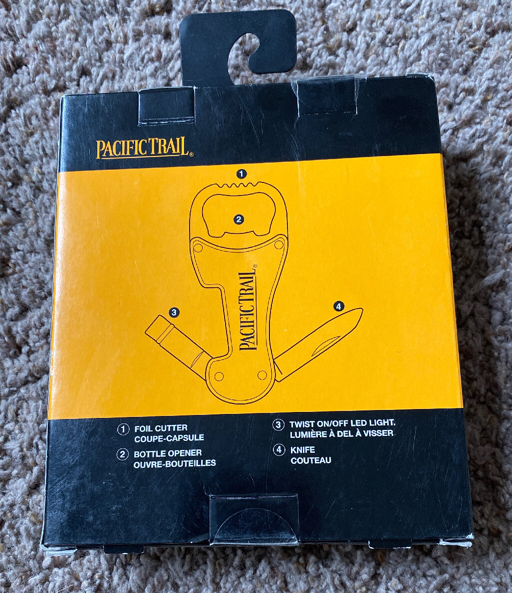 NEW PACIFIC TRAIL BLUE BOTTLE OPENER MULTI TOOL FOLDING POCKET KNIFE FLASH LIGHT