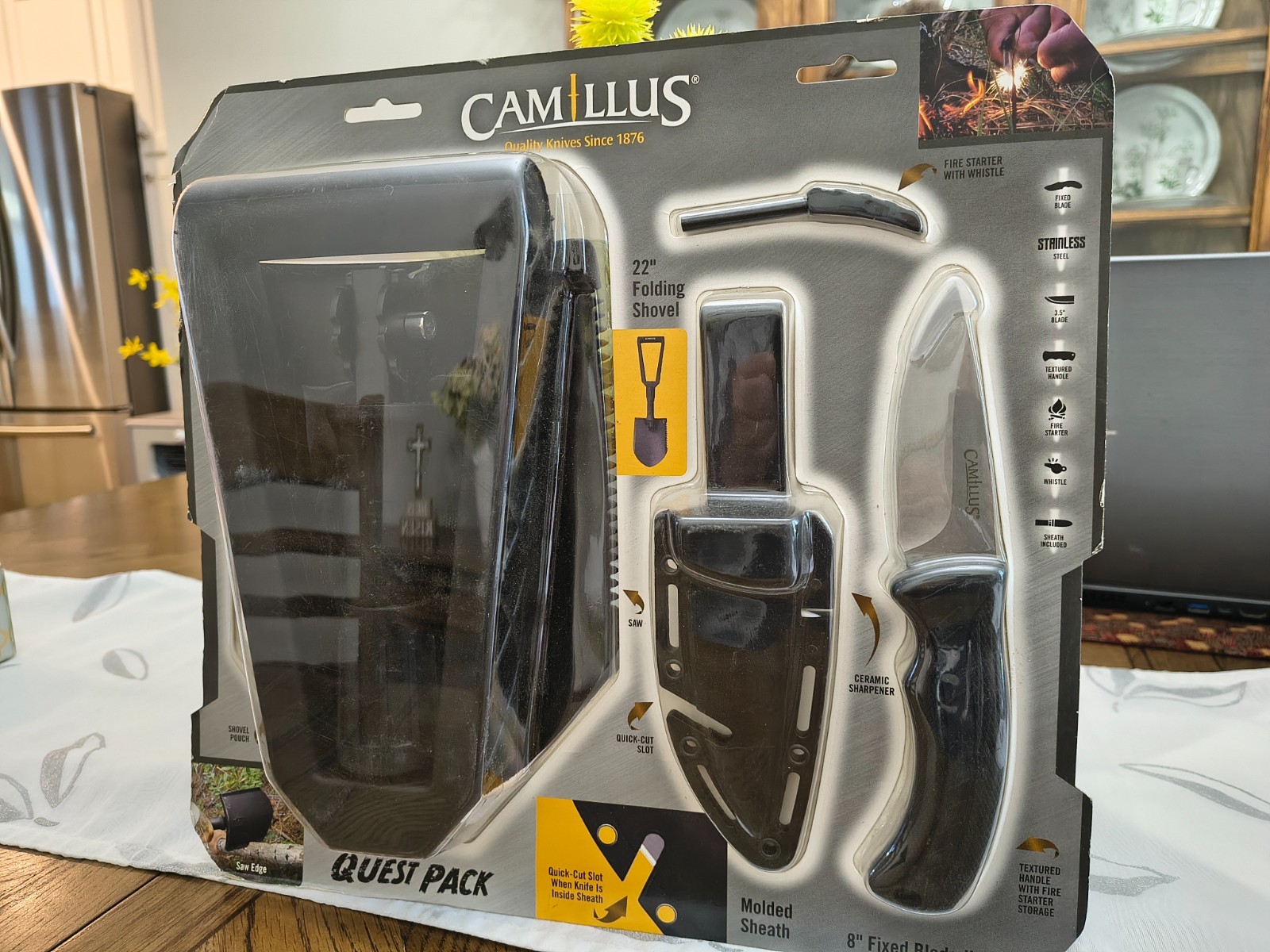 New Camillus Adventure Quest Pack 8″ Fixed Blade Knife Folding Shovel Multi Tool