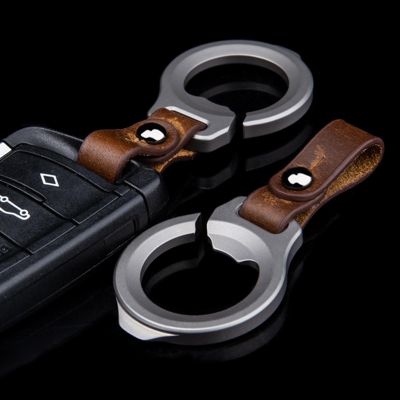 Titanium Alloy EDC Keychain Bottle Opener Pry Tool with Leather Strap Portable