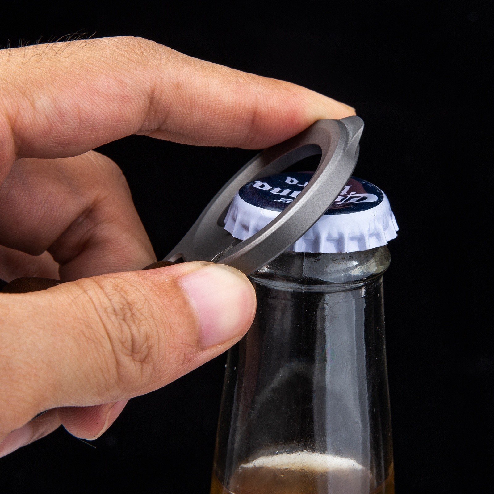Titanium Alloy EDC Keychain Bottle Opener Pry Tool with Leather Strap Portable