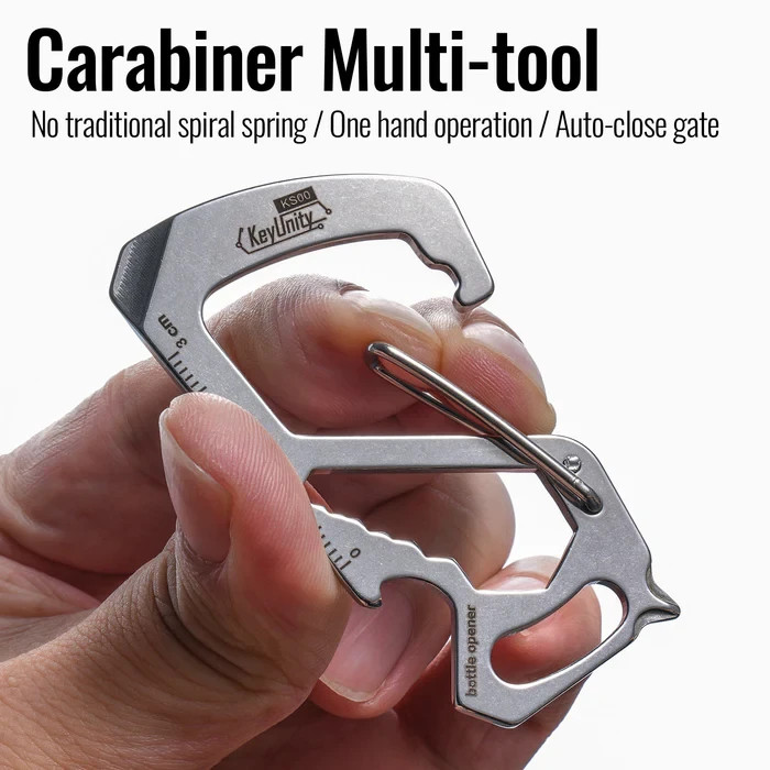 KeyUnity KS00 Silver Carabiner Clip Multitool Stainless Steel 7 Tools in 1 New