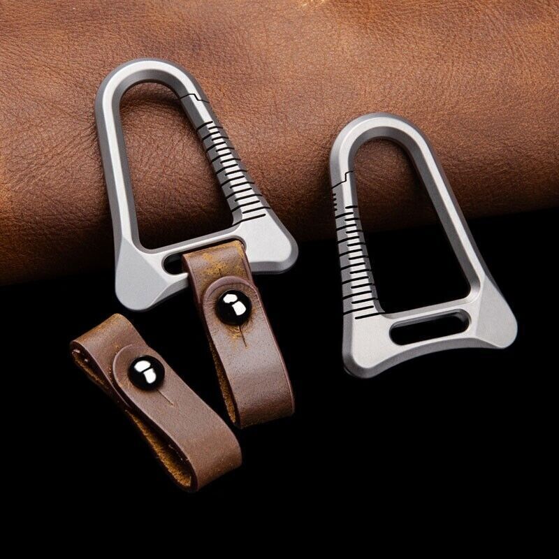 Titanium Alloy + Leather Keychain Carabiner Removable Key Bag Pendant EDC Tool