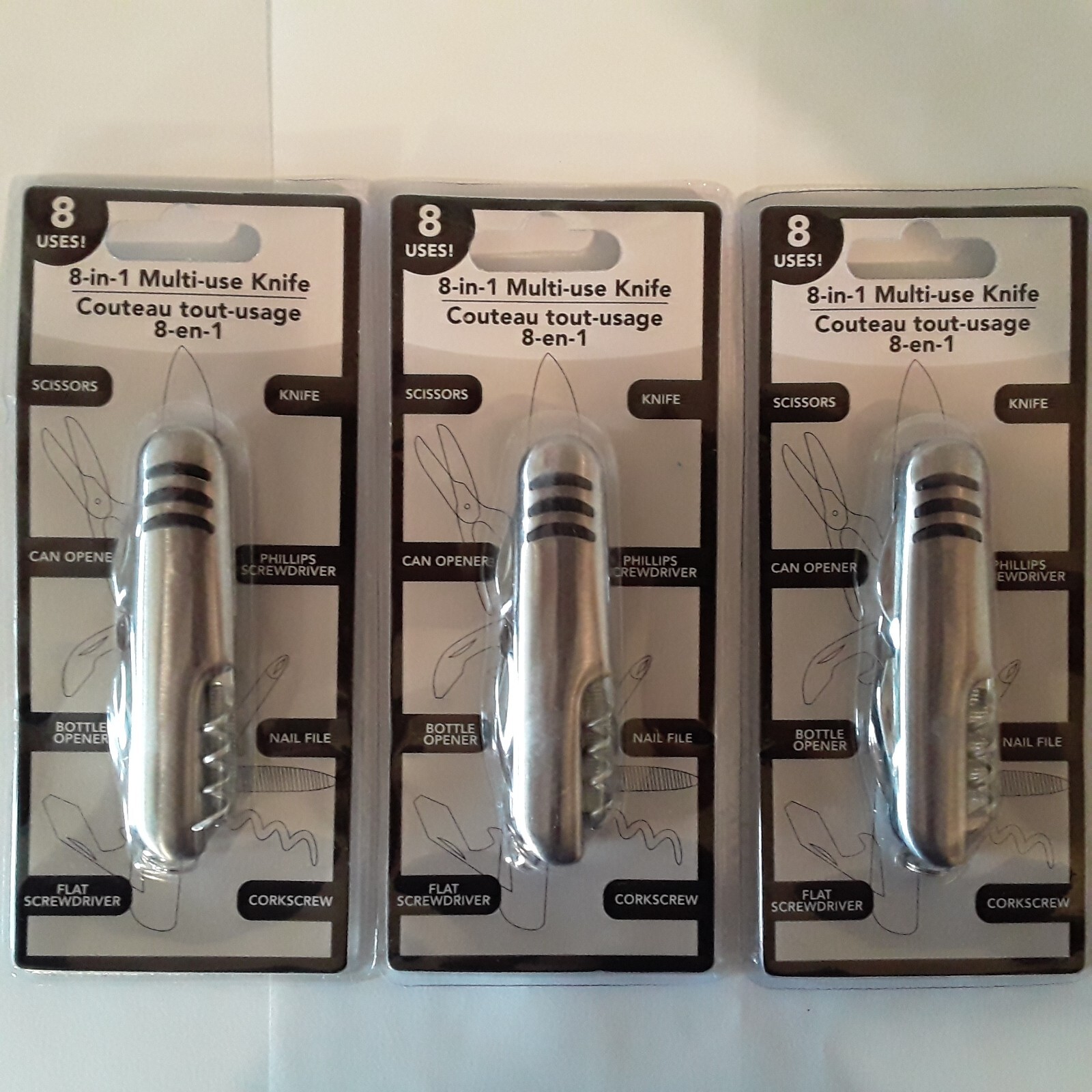 Multi-use Knife , 8 Uses -in-1, Lot of 3