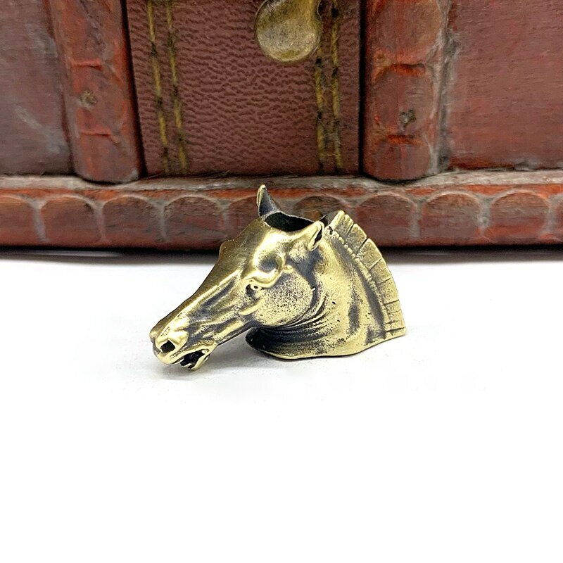 Brass Zodiac Horse Head Keychain Pendant Umbrella Rope Knife Bead EDC Pendant