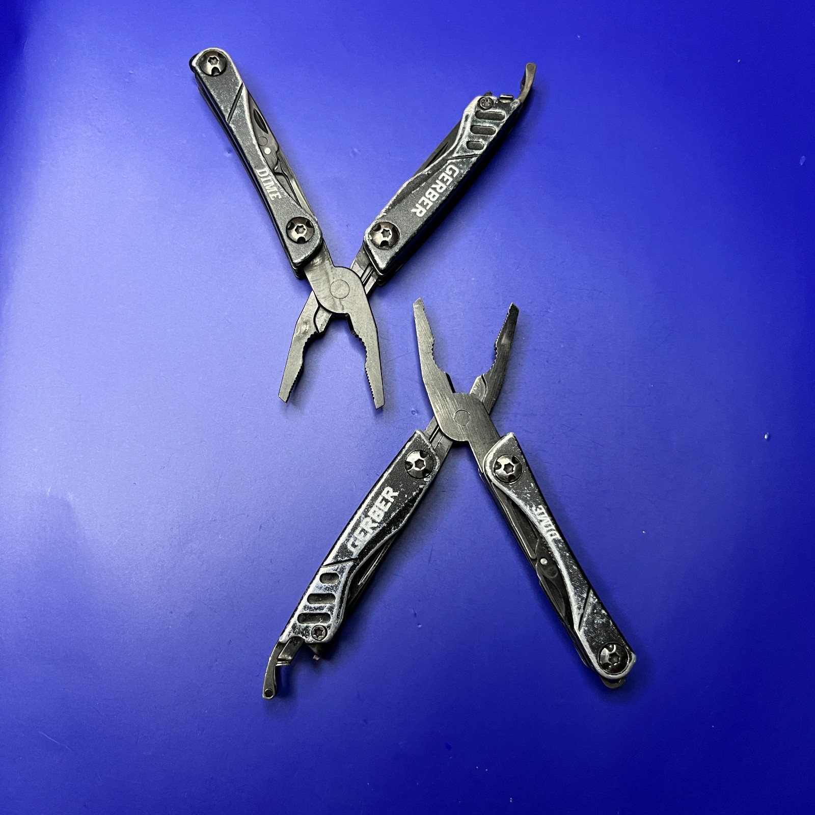 Lot of 2 Gerber Dime Multi-Tools Small Keychain Pliers Knife File Scissors