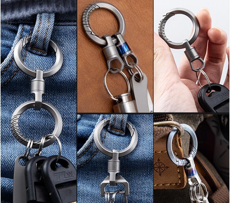 360° Flexible Rotation TC4 Titanium Car Key Hoop Ring EDC Keychain Buckle Tools