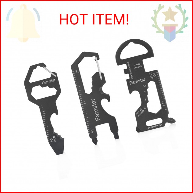 Famstar Keychain Multi-tool 3Pack Metal Pocket Tool Portable No rust Wrench for